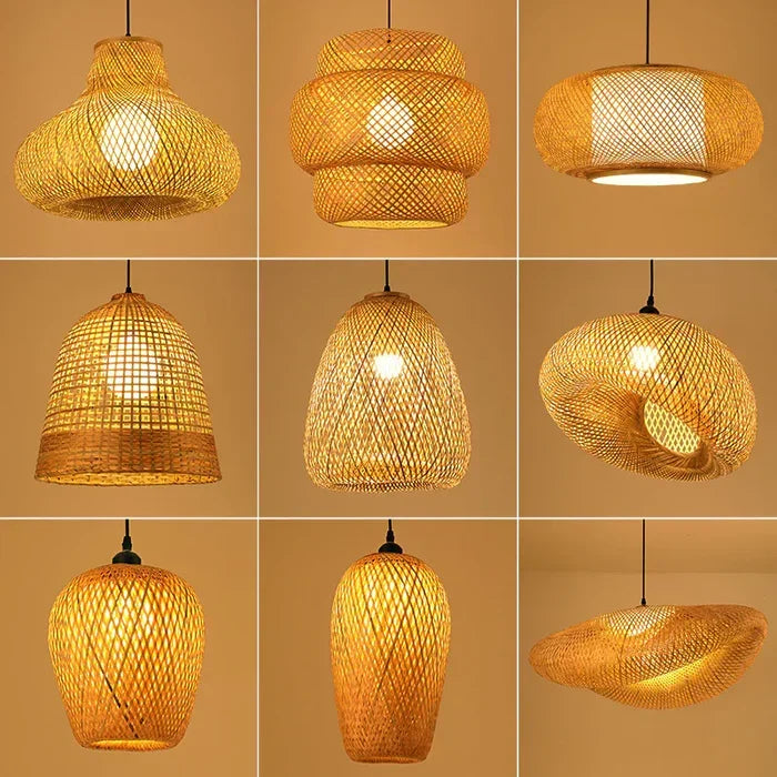 Handwoven Rattan Pendant Light Fixture Natural Woven Ceiling Lamp Rustic Farmhouse Hanging Light for Dining Room Kitchen Island Boho Home | Thomler
