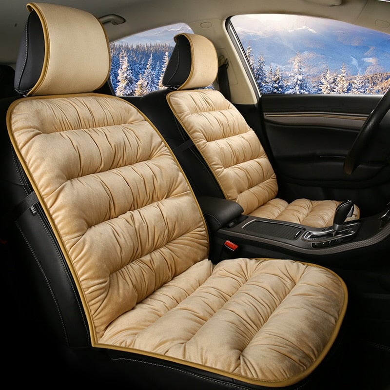Plush Quilted Auto Seat Protector Pad with Headrest Cover Gray Beige Coffee Black for Front Bucket Seats SUV Truck | Thomler