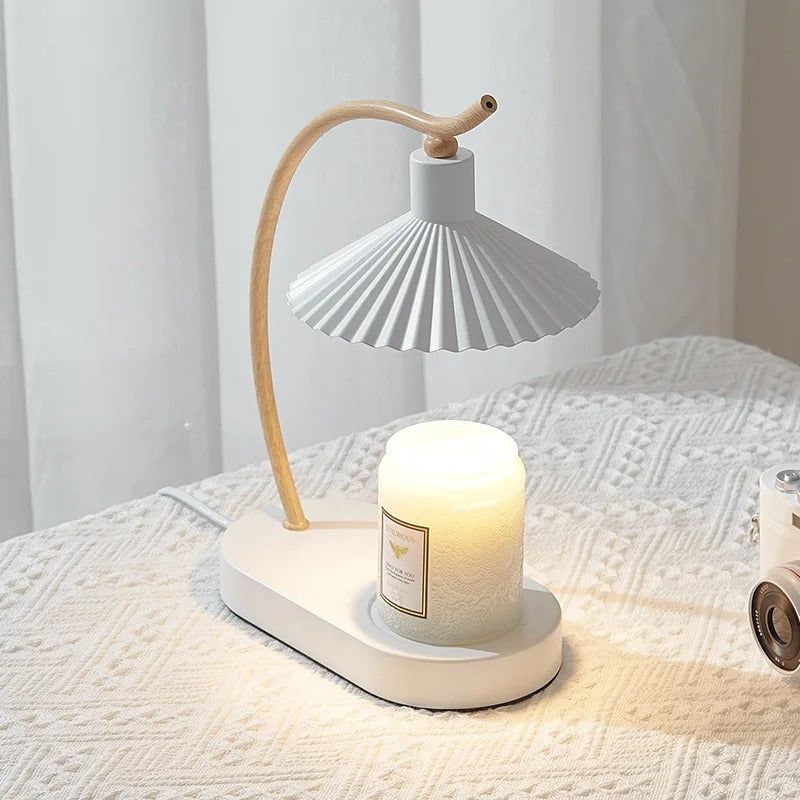 Flameless Candle Warmer Lamp with LED Light for Home Fragrance Release - Metal & Wood Nordic Design for Bedroom Living Room Nightstand Decor | Thomler