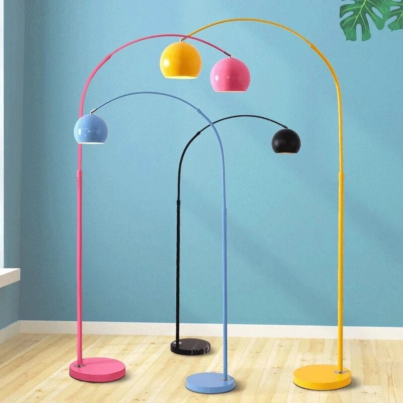 Floor Lamp Metal Arc 177.0 cm (69.7") Yellow Living Room Reading Light E27 Retro Globe Shade Standing Lamp | Thomler
