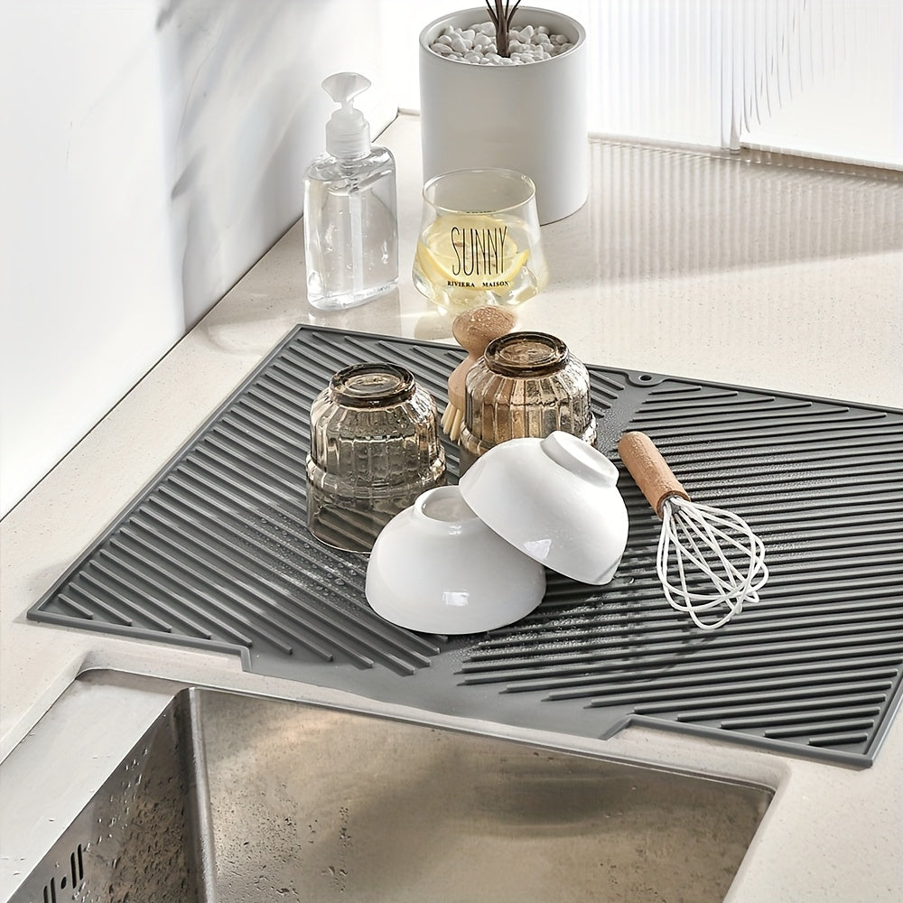 Silicone Drying Mat for Kitchen Counter – Heat Resistant, Non-Slip Dish Drainer Pad for Dishes, Glasses, Cookware | Dishwasher Safe | Thomler