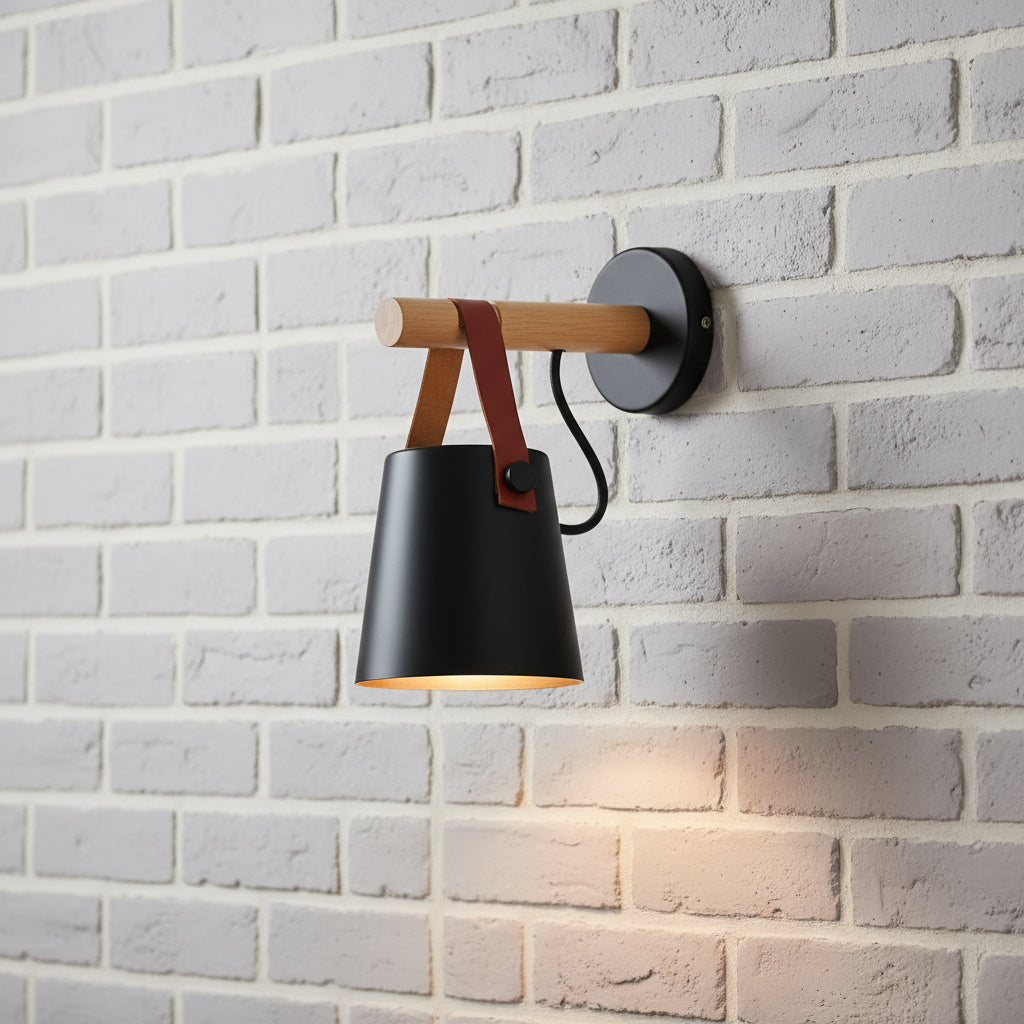 Wooden Wall Sconce Minimalist Bedroom Lighting Black White Hardwired Plug In Ambient Light Fixture Modern Scandinavian Style Home Decor | Thomler