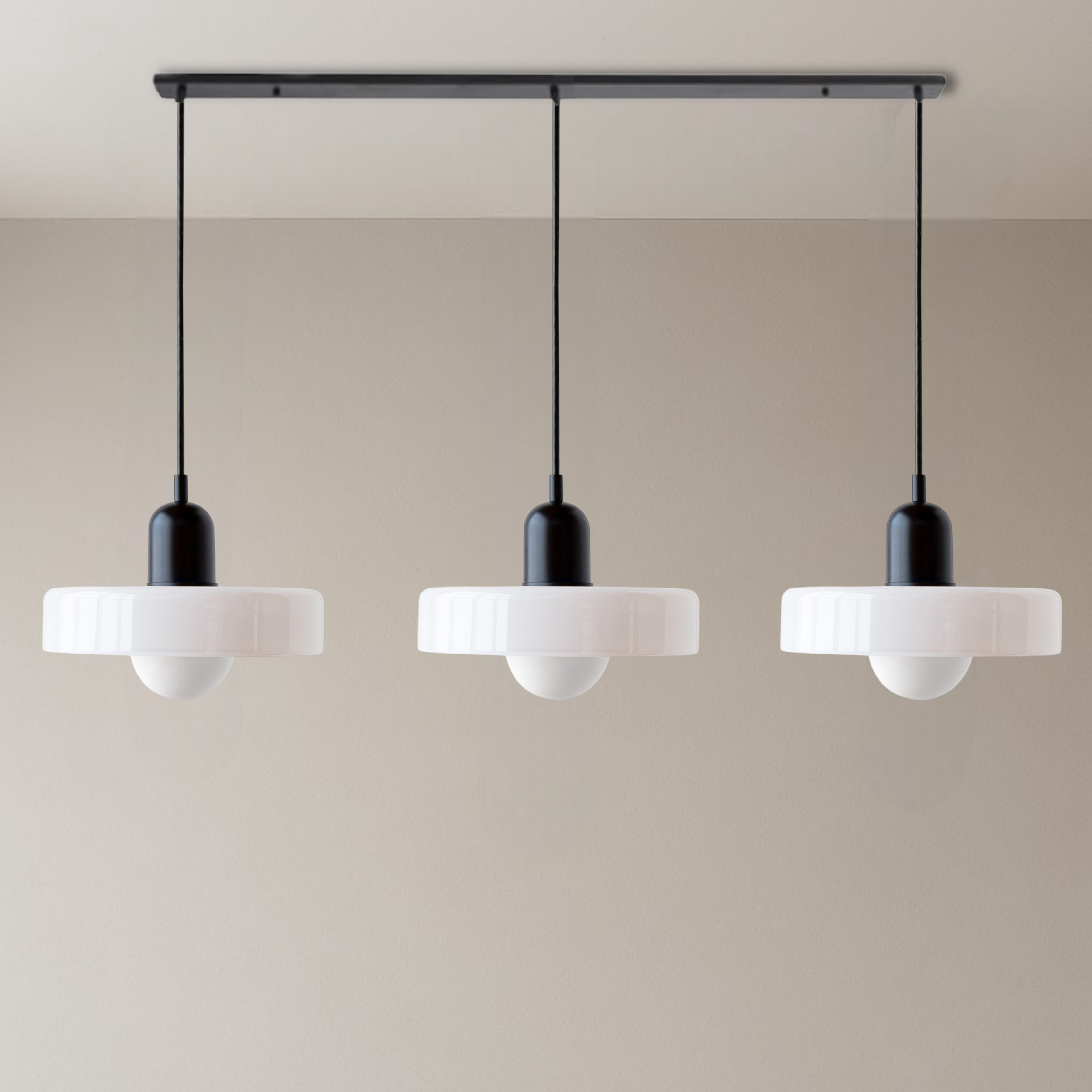 Pendant Light Glass 99.0 cm Black Dining Room Kitchen Island Triple Hanging Ceiling Lamp | Thomler