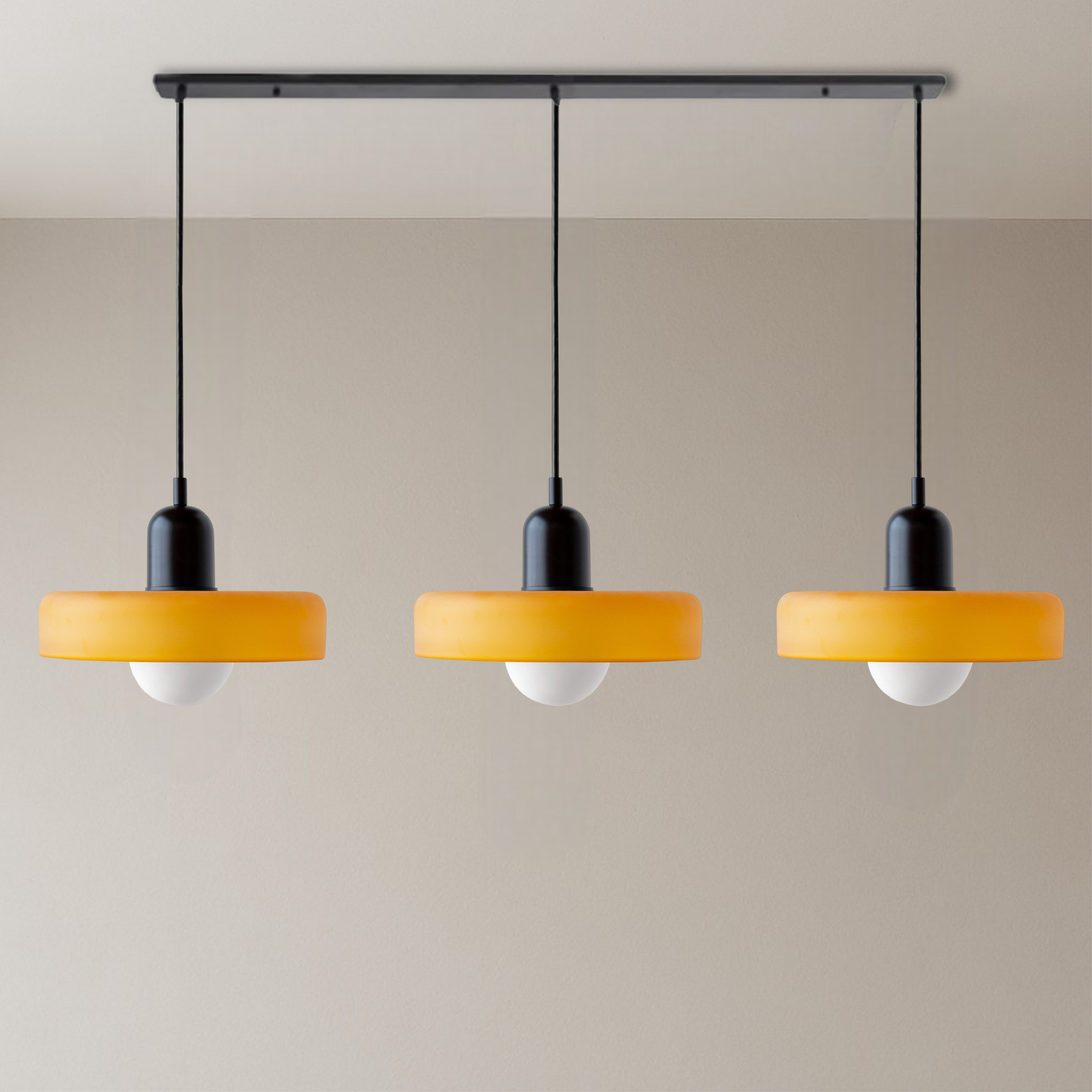 Pendant Light Glass 99.0 cm Black Dining Room Kitchen Island Triple Hanging Ceiling Lamp | Thomler