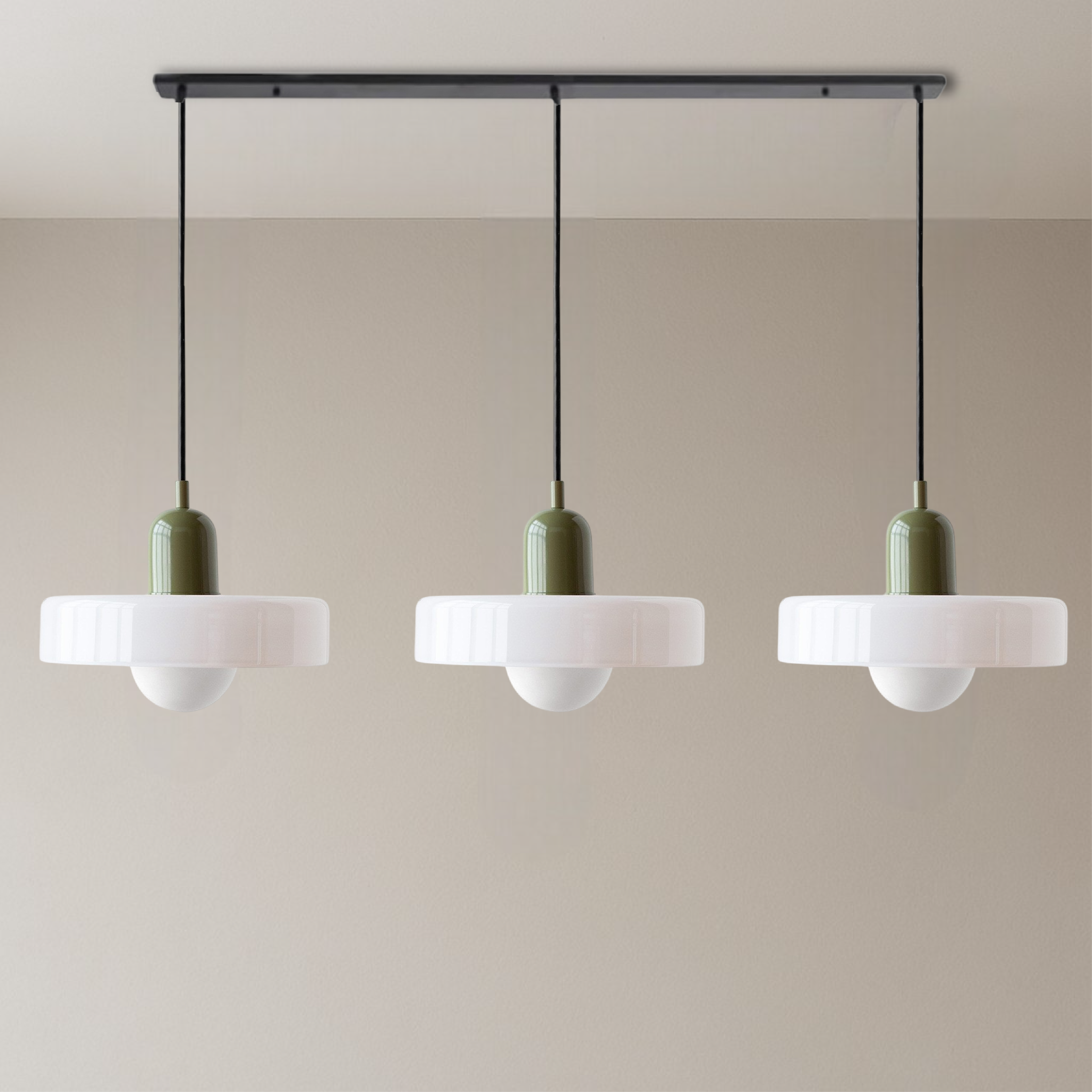 Pendant Light Glass 99.0 cm Black Dining Room Kitchen Island Triple Hanging Ceiling Lamp | Thomler