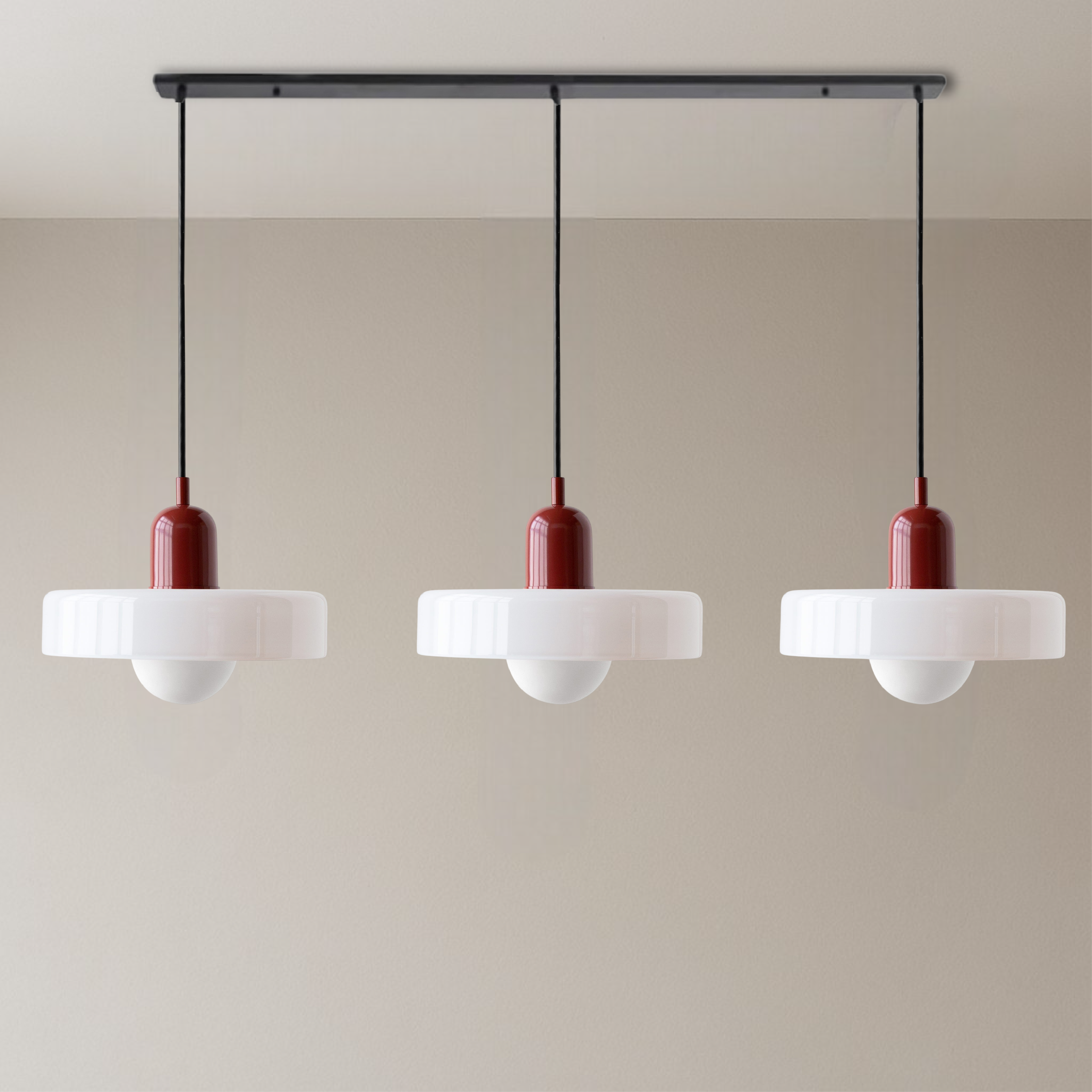 Pendant Light Glass 99.0 cm Black Dining Room Kitchen Island Triple Hanging Ceiling Lamp | Thomler