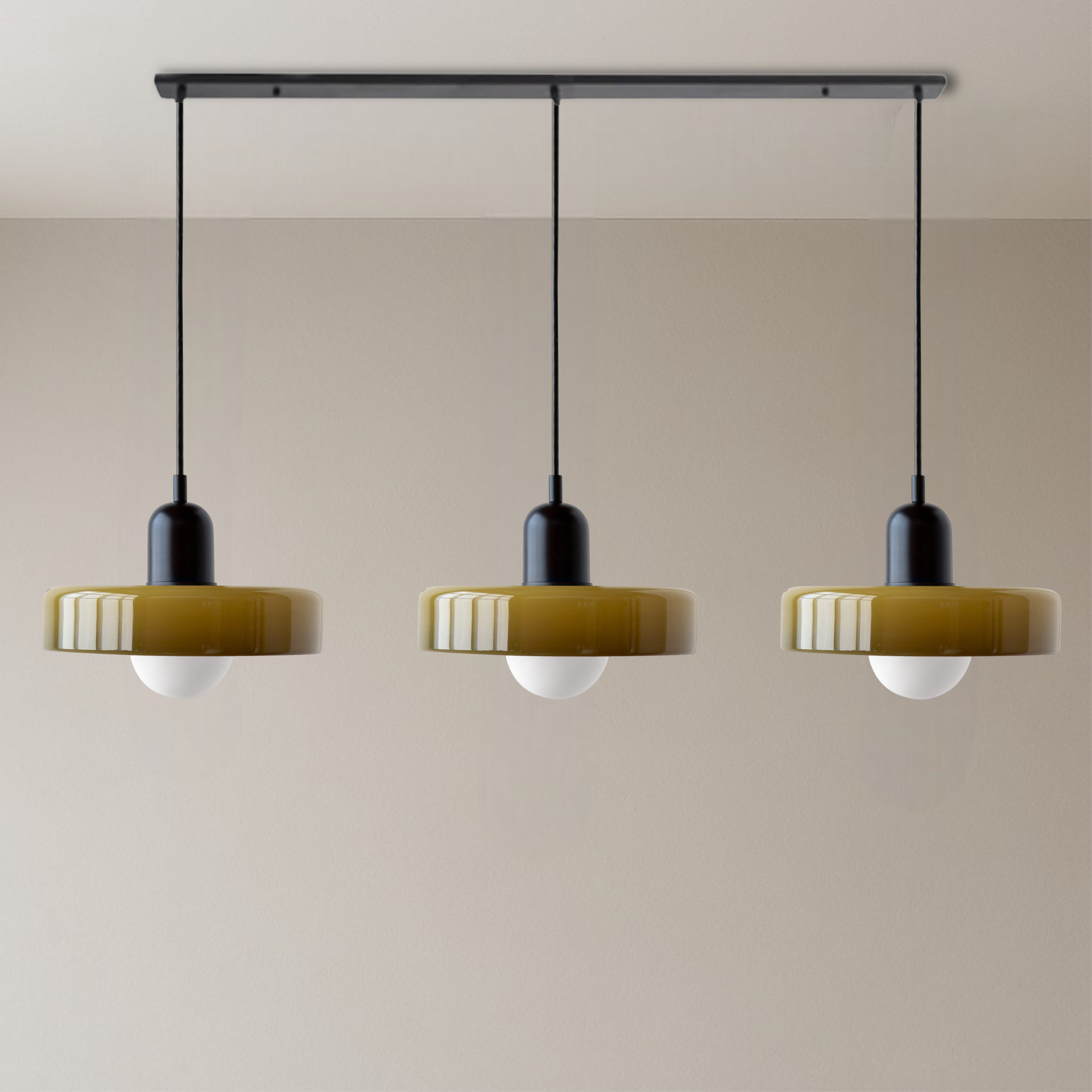 Pendant Light Glass 99.0 cm Black Dining Room Kitchen Island Triple Hanging Ceiling Lamp | Thomler