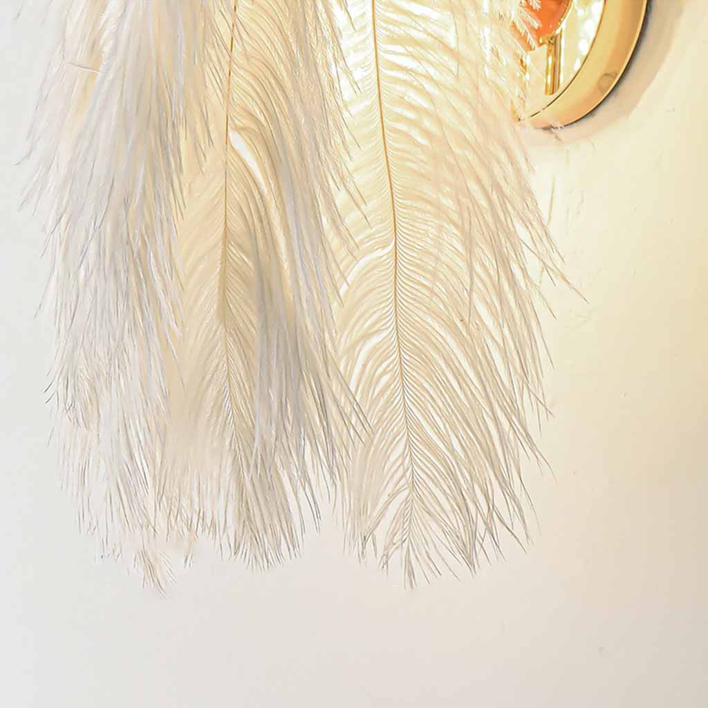 Wall Lamp Ostrich Feather 9.1 in White Bedroom Living Room Decorative Soft Light Fixture Modern Nordic Minimalist Lighting | Thomler