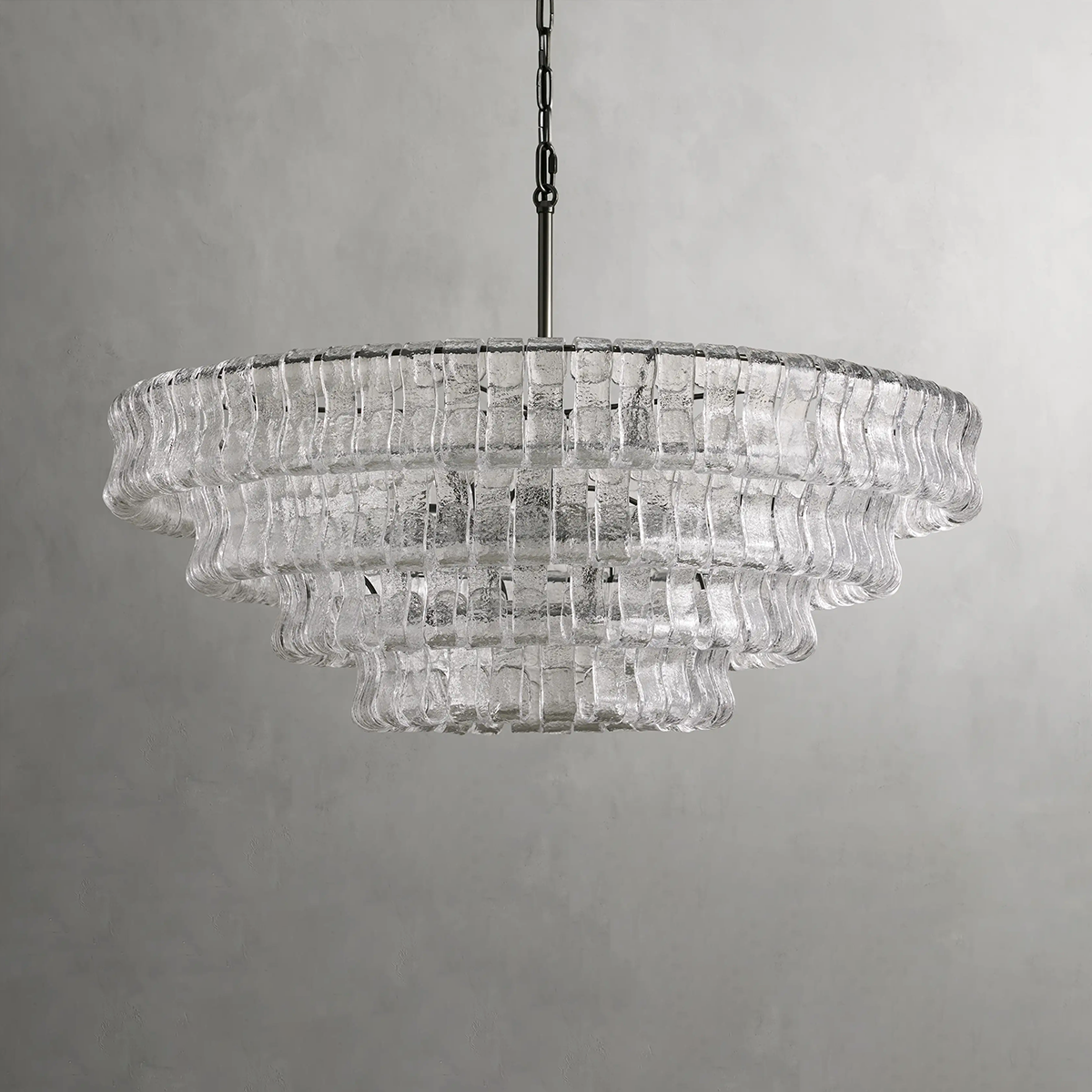 Textured Glass Round Chandelier with Curved Panels in Metallic Finish for Dining Room & Living Room | 24 to 60 Inch | Thomler