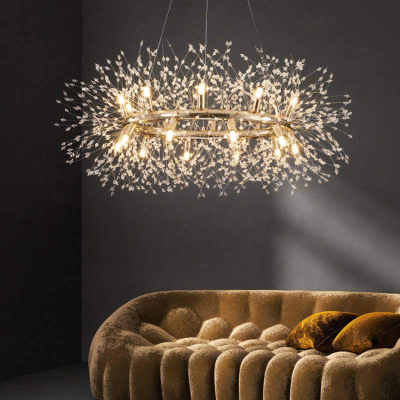 Crystal Starburst Chandelier – Modern Radial LED Fixture in Gold Metal | Thomler