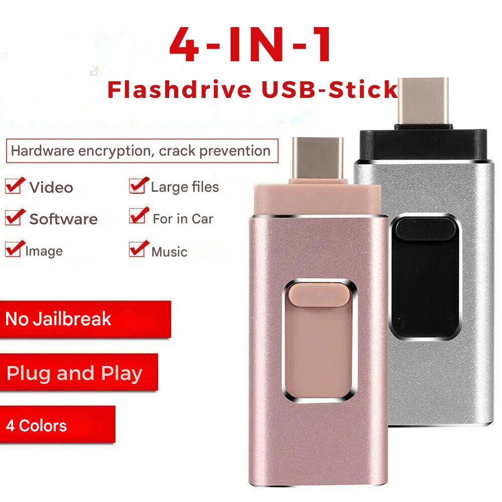 Multi-Device Flash Drive with 4 Connectors – USB-C Lightning Micro-USB & Standard USB Thumb Drive for iPhone Android PC Mac – Portable | Thomler