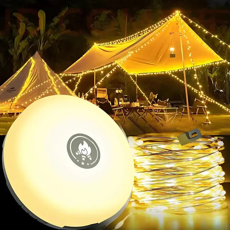 Rechargeable LED Camping Lantern with 33 ft Retractable String Lights | Magnetic Mount Outdoor Tent Light | Waterproof Portable Camp | Thomler
