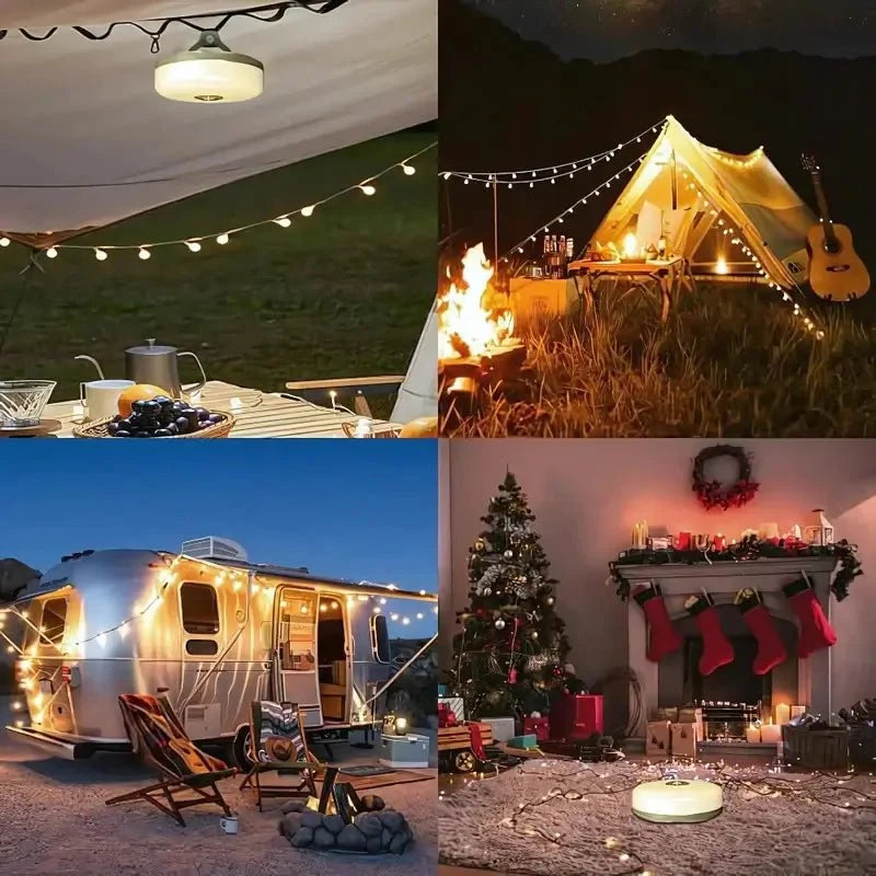 Rechargeable LED Camping Lantern with 33 ft Retractable String Lights | Magnetic Mount Outdoor Tent Light | Waterproof Portable Camp | Thomler