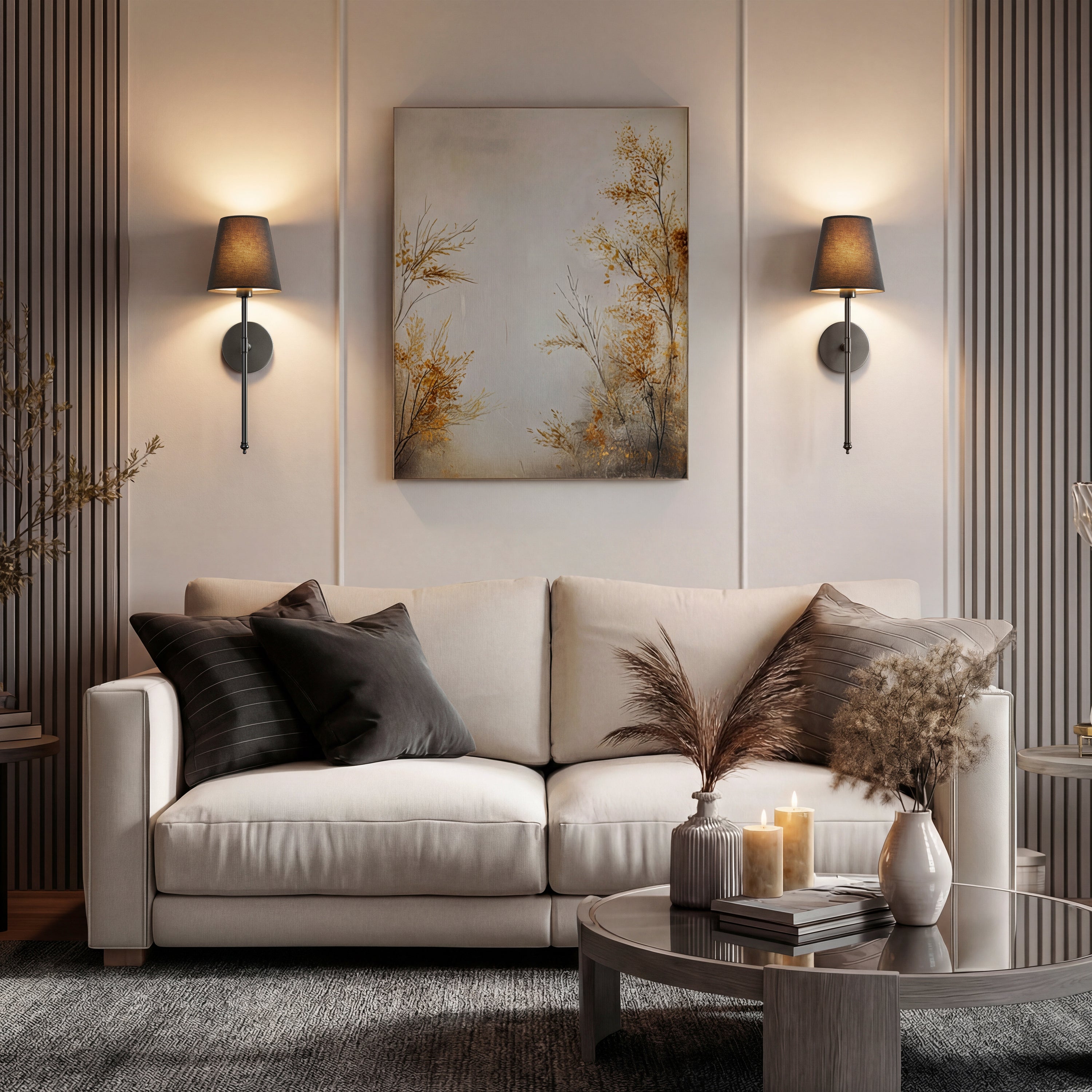 Wall Lamp Metal Fabric Shade 51.5 cm Gold Black Bedroom Wireless Dimmable RGB Reading Light Set Of Two | Thomler