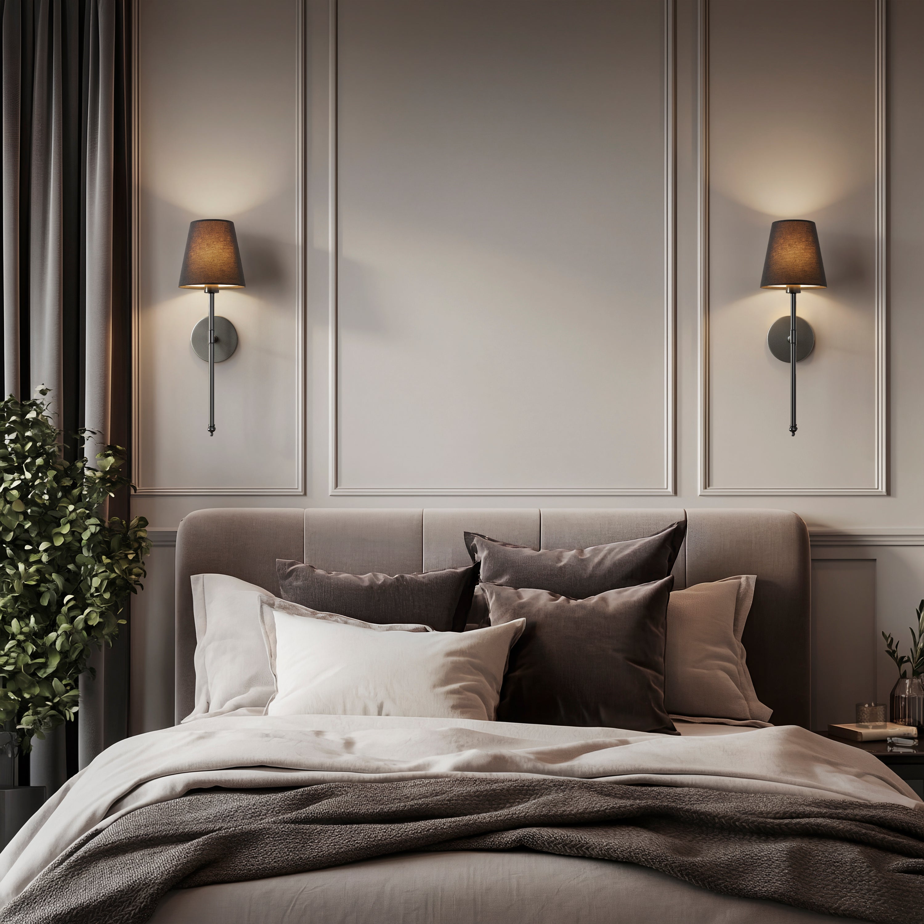 Wall Lamp Metal Fabric Shade 51.5 cm Gold Black Bedroom Wireless Reading Light Set Of Two Dimmable RGB Accent Sconces | Thomler