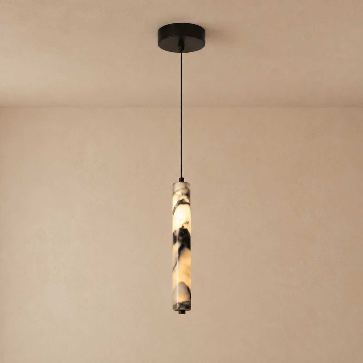Carved Stone Cylinder Hanging Lamp – Real Natural Material with Warm Ambient Glow for Dining & Bedroom | Thomler