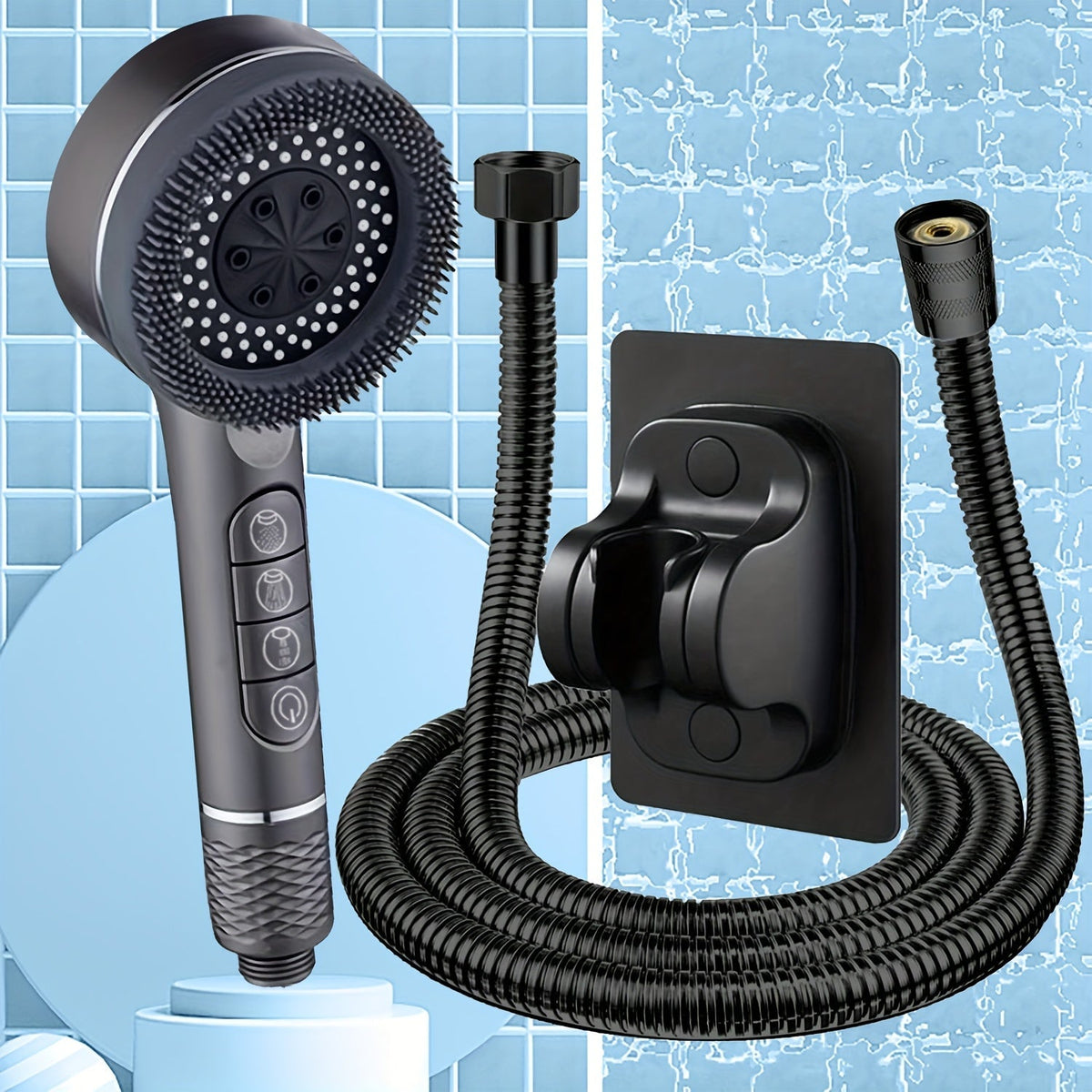 5-Mode High-Pressure Handheld Shower Head with Adjustable Holder & 59 in Hose | Thomler