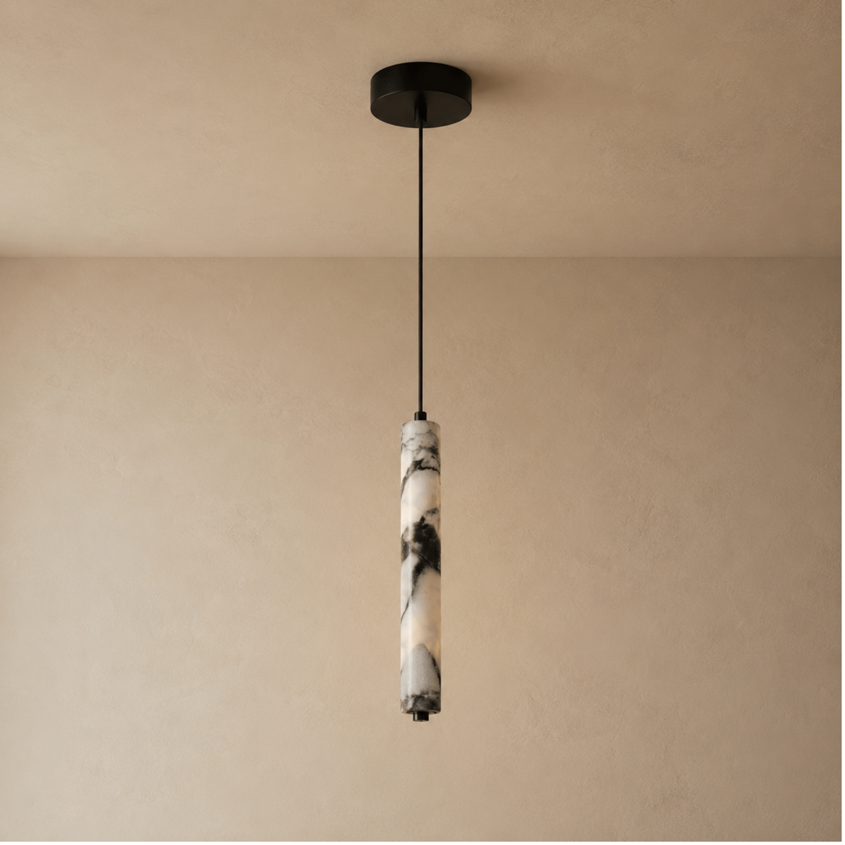 Carved Stone Cylinder Hanging Lamp – Real Natural Material with Warm Ambient Glow for Dining & Bedroom | Thomler