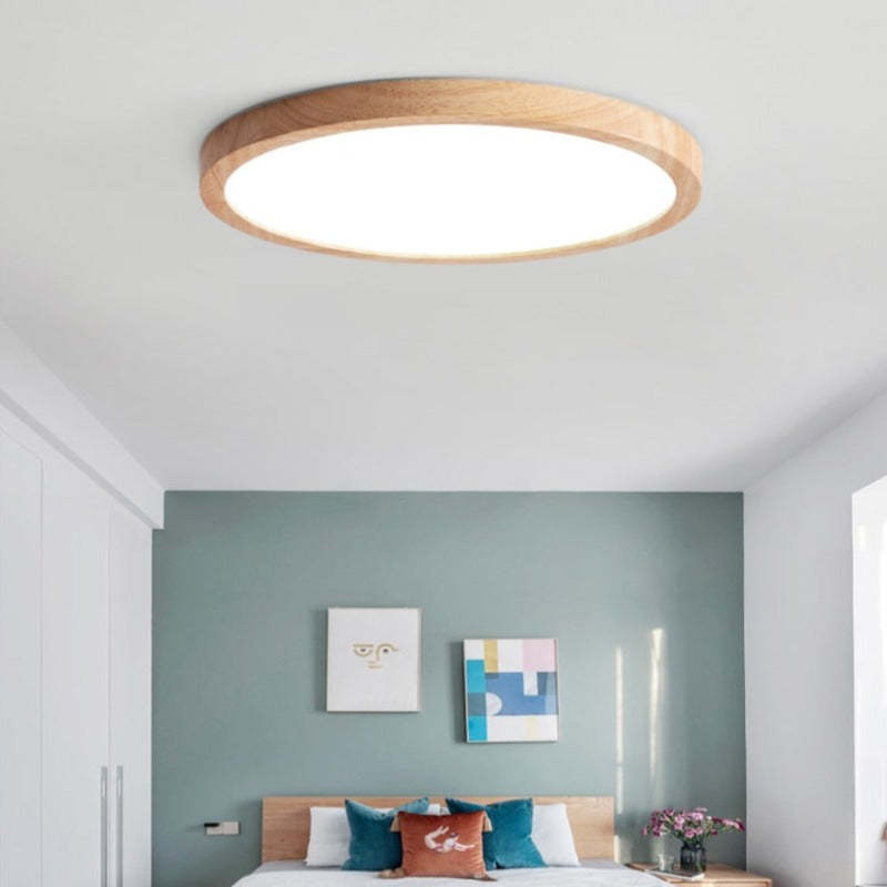 Round Wood Flush Mount Ceiling Light – Modern LED Fixture for Living Room, Bedroom & Kitchen | Thomler
