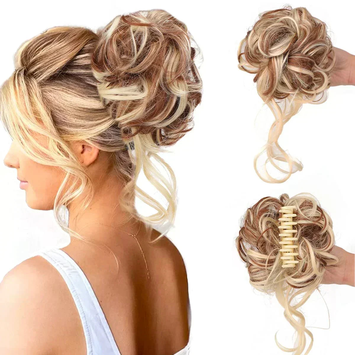 Clip-In Messy Bun Hairpiece with Curls – Synthetic Hair Extension for Instant Updo Volume and Texture | Thomler