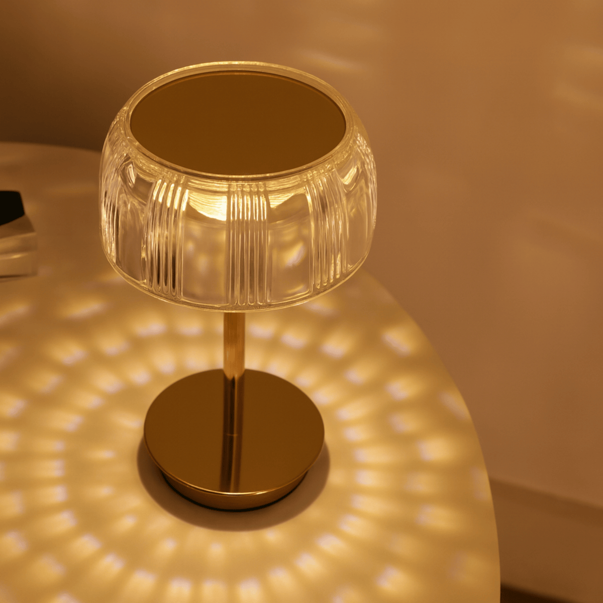 Rechargeable Touch Control LED Desk Light with Sculptural Acrylic Shade – 3 Color Modes, Wireless Marine-Inspired Bedside Accent | Thomler