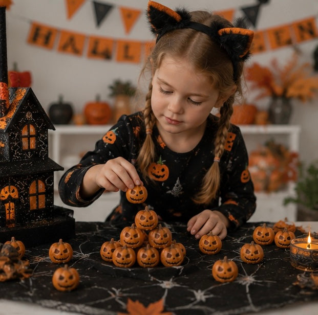 Tiny Jack-o'-Lantern Figures — Orange Resin Grinning Pumpkin Accents for Seasonal Tablescapes, Fairy Gardens & Festive Halloween Craft | Thomler