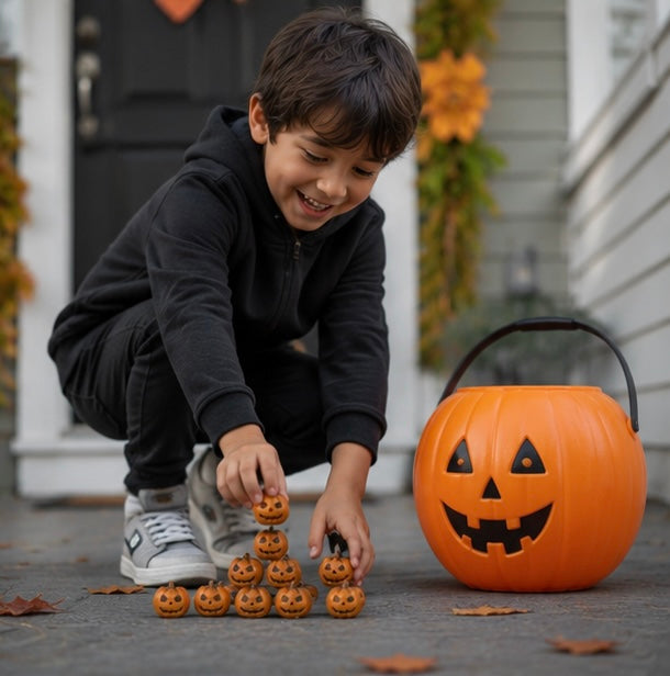 Tiny Jack-o'-Lantern Figures — Orange Resin Grinning Pumpkin Accents for Seasonal Tablescapes, Fairy Gardens & Festive Halloween Craft | Thomler
