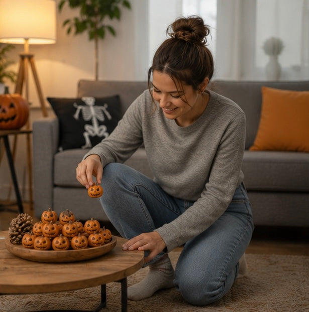 Tiny Jack-o'-Lantern Figures — Orange Resin Grinning Pumpkin Accents for Seasonal Tablescapes, Fairy Gardens & Festive Halloween Craft | Thomler