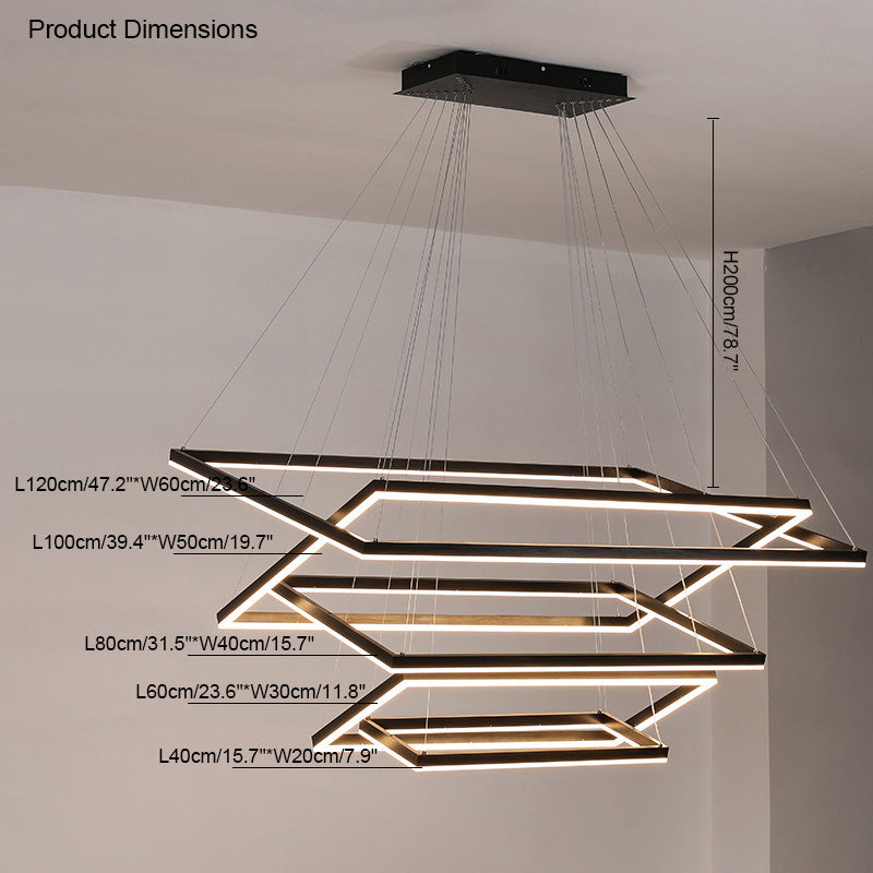Chandelier Metal Integrated LED 47 in Adjustable Black Living Room Dining Room Pendant Light | Thomler