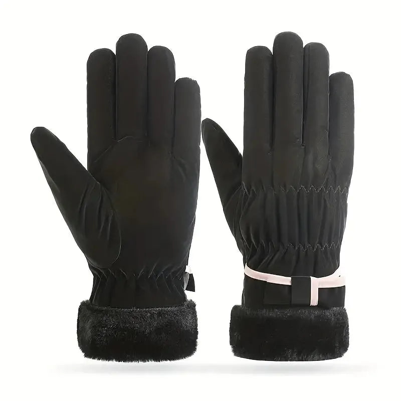 Touchscreen Winter Gloves with Plush Lining & Bow Detail for Snow Sports and Cycling | Thomler