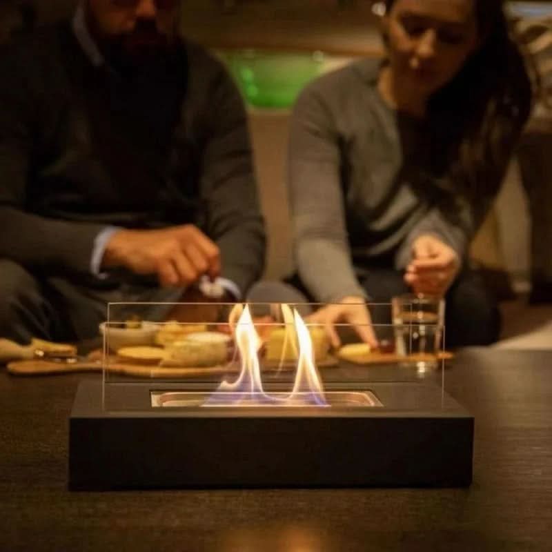Tabletop Fireplace Glass Steel 11.0 in Bioethanol Indoor Outdoor Modern Portable Fire Decor | Thomler