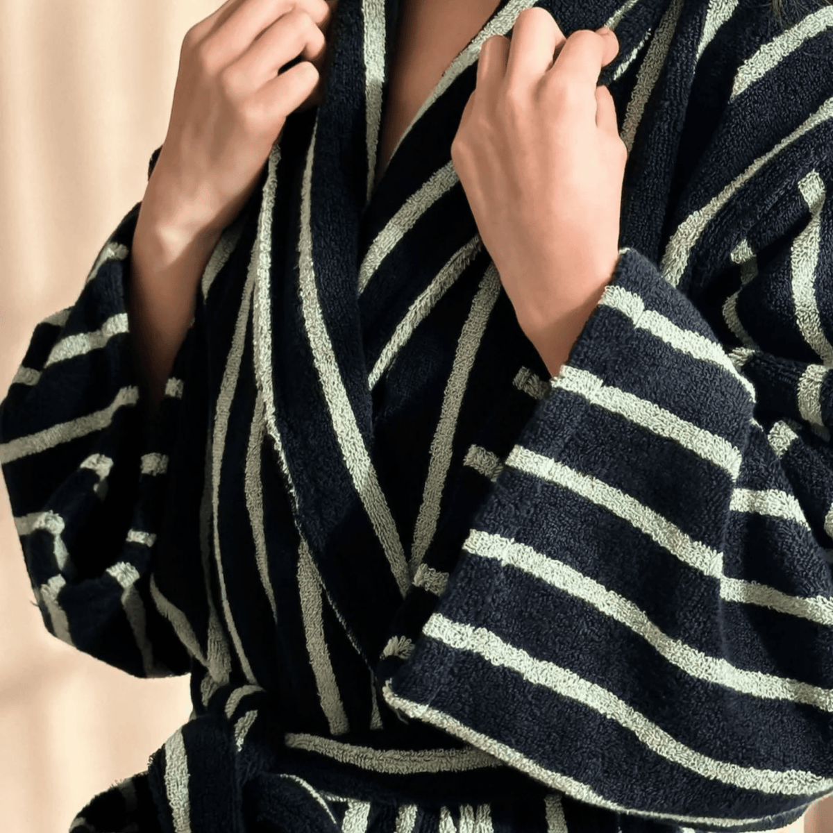 Jacquard Striped Robe in Pure Organic Cotton for Bath & Lounge | Thomler