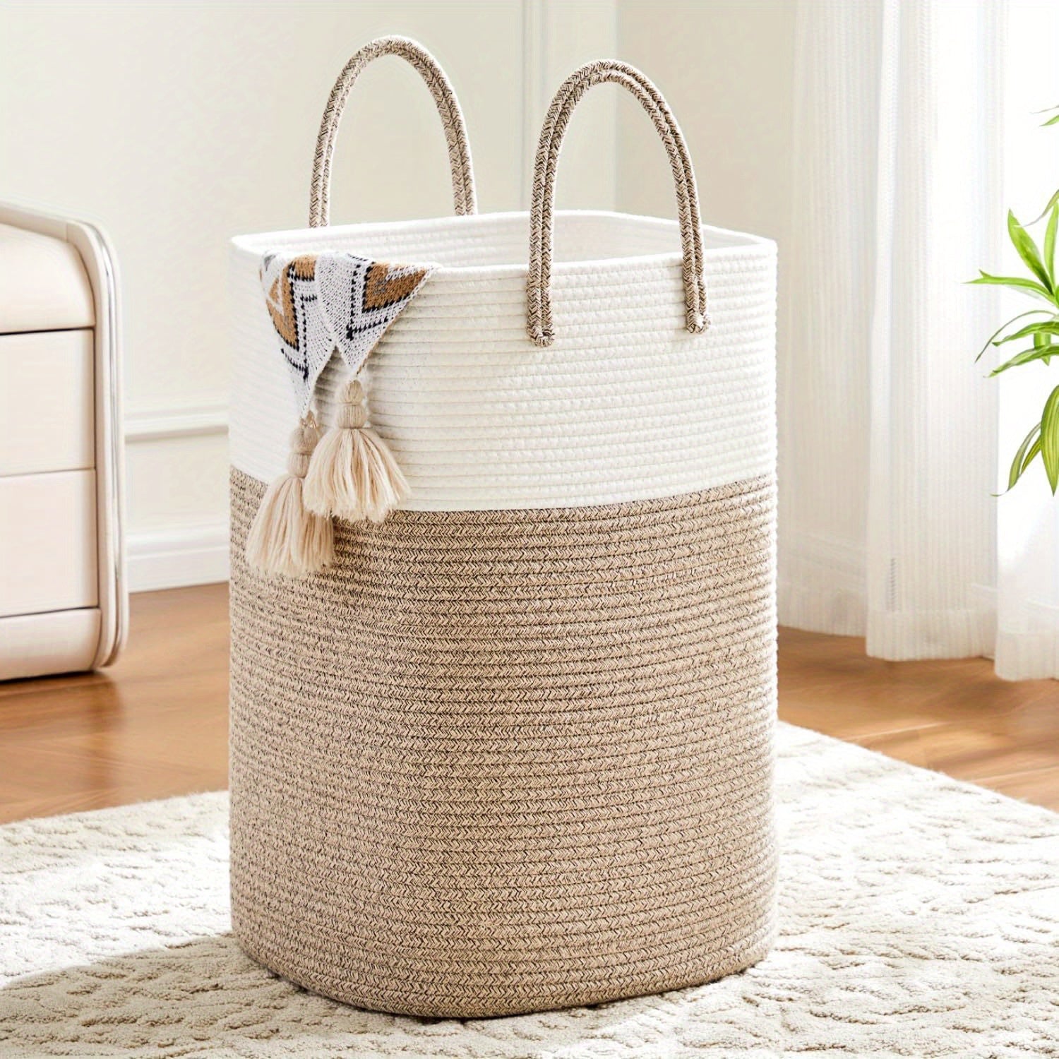Laundry Basket Woven Cotton 100.0 L Extra Large Neutral Storage for Home Organization Toys Bedding | Thomler