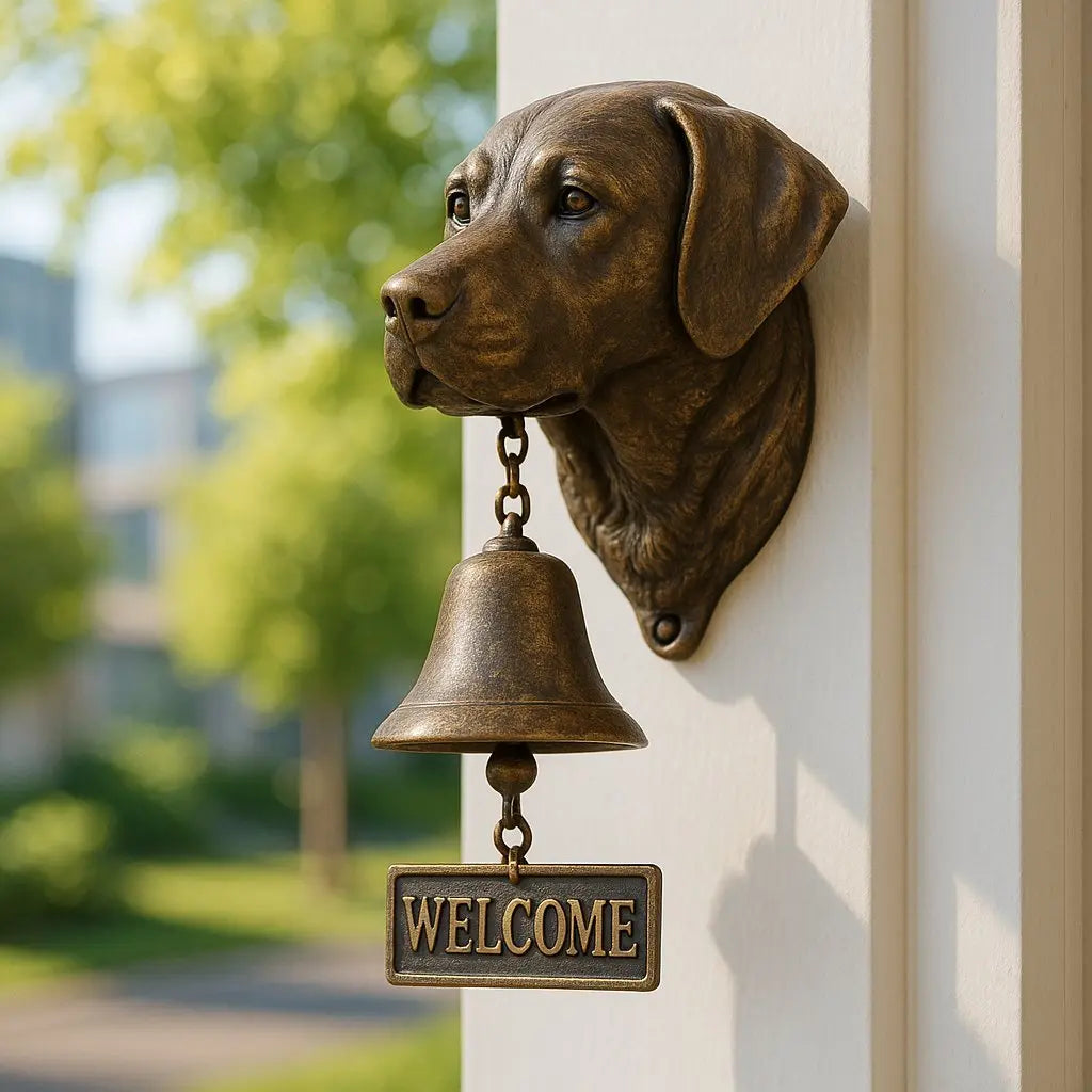 Cast Iron Dog Door Chime with Antiqued Copper Tone – Decorative Entry Bell for Porch, Front Door & Garden Gate | Thomler