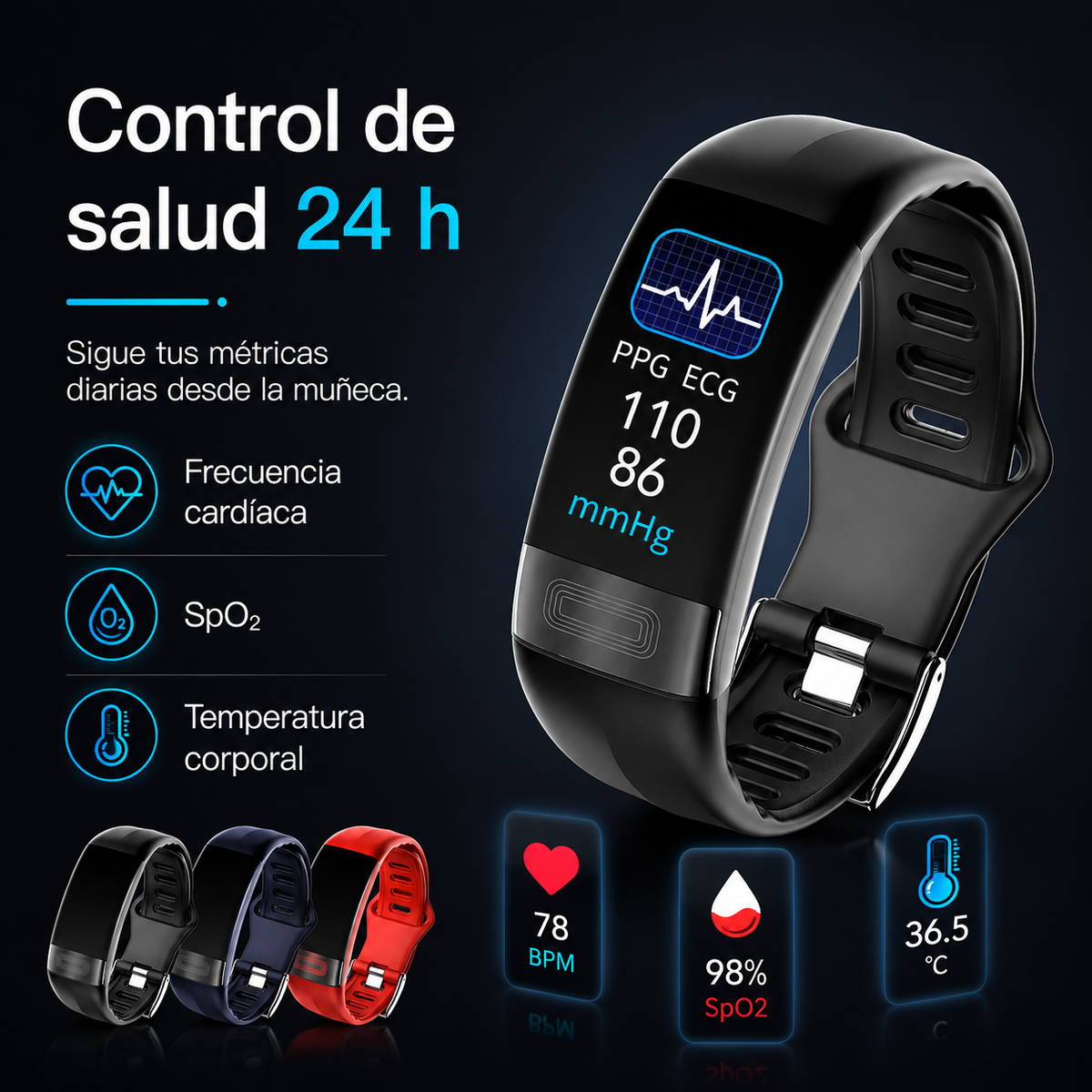 Fitness Band with ECG & Blood Oxygen Monitor – Heart Rate Variability Tracker – Sleep Stage Analysis – Waterproof Activity Watch for Daily | Thomler