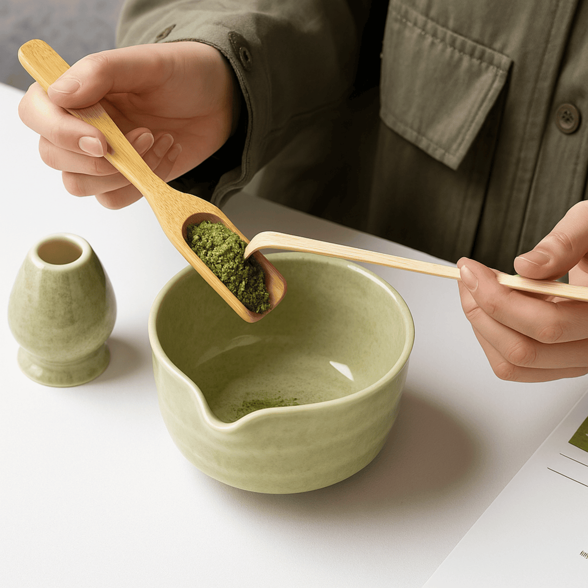 6-Piece Ceremonial Matcha Tool Kit – Ceramic Bowl, Bamboo Whisk, Spoon & Accessories for Authentic Tea Preparation | Thomler