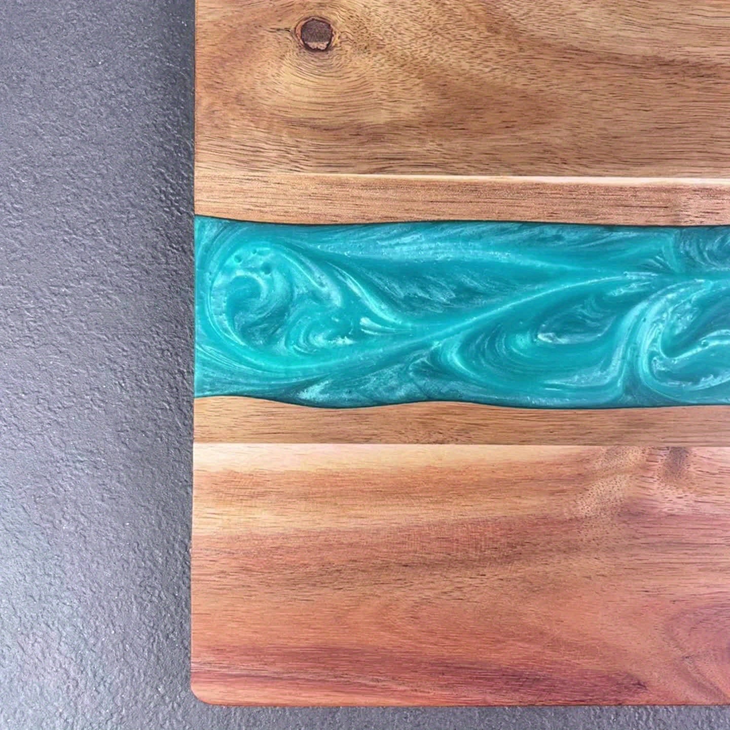 Acacia Wood Serving Board with Blue Resin River Design 18x9 Inch Charcuterie Platter Butcher Block Cutting Surface for Cheese Meat Bread | Thomler