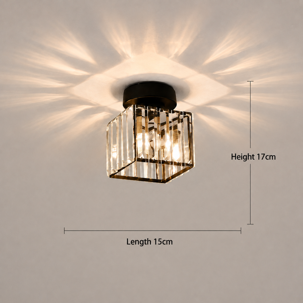 Square Ceiling Light with Faceted Glass Diffuser – Compact Close-to-Ceiling Design for Hallways & Bedrooms | Thomler