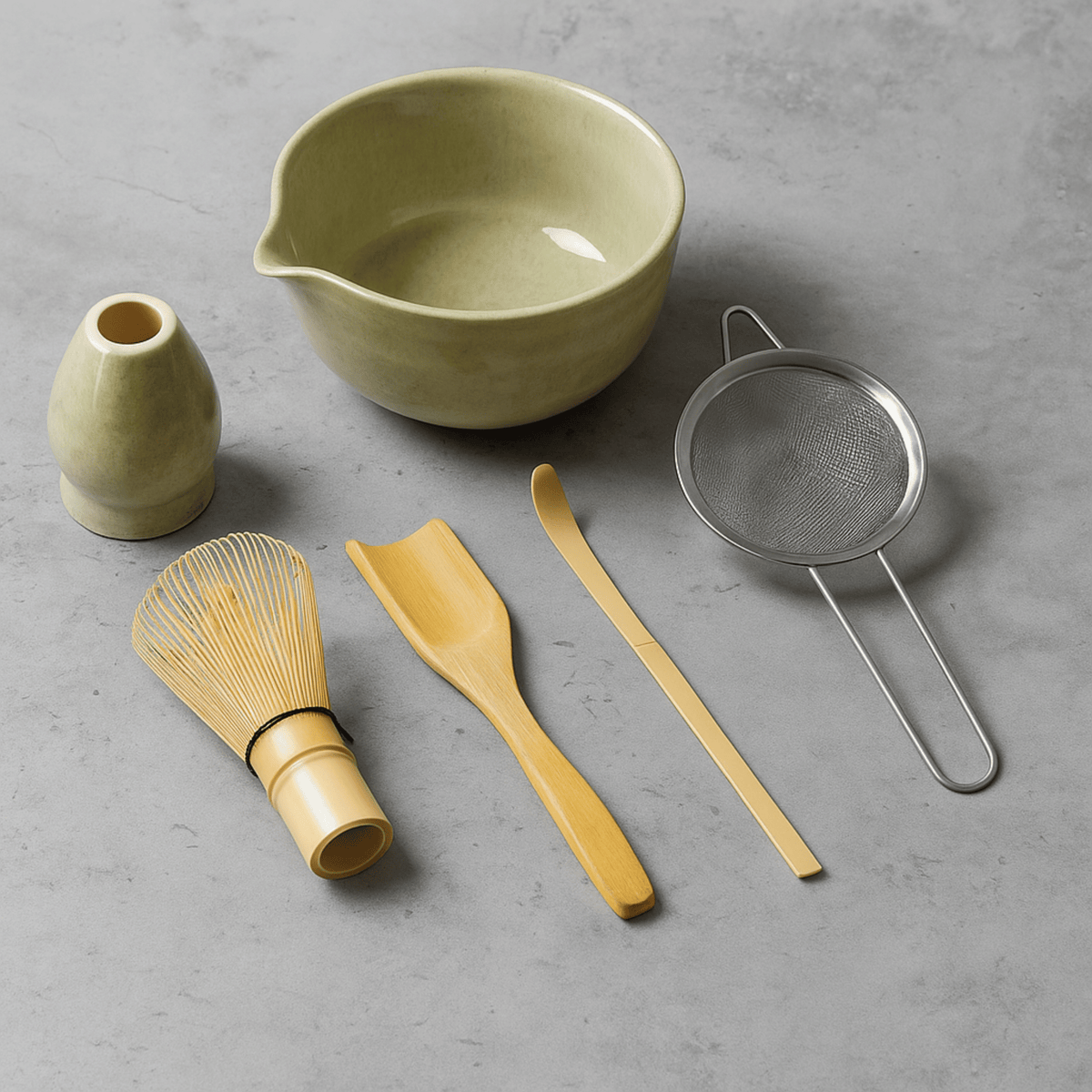 6-Piece Ceremonial Matcha Tool Kit – Ceramic Bowl, Bamboo Whisk, Spoon & Accessories for Authentic Tea Preparation | Thomler
