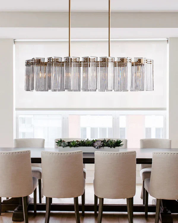 Oval Glass Panel Chandelier with Metal Frame 4-17 Lights Adjustable Height for Dining Room & Entryway | Thomler