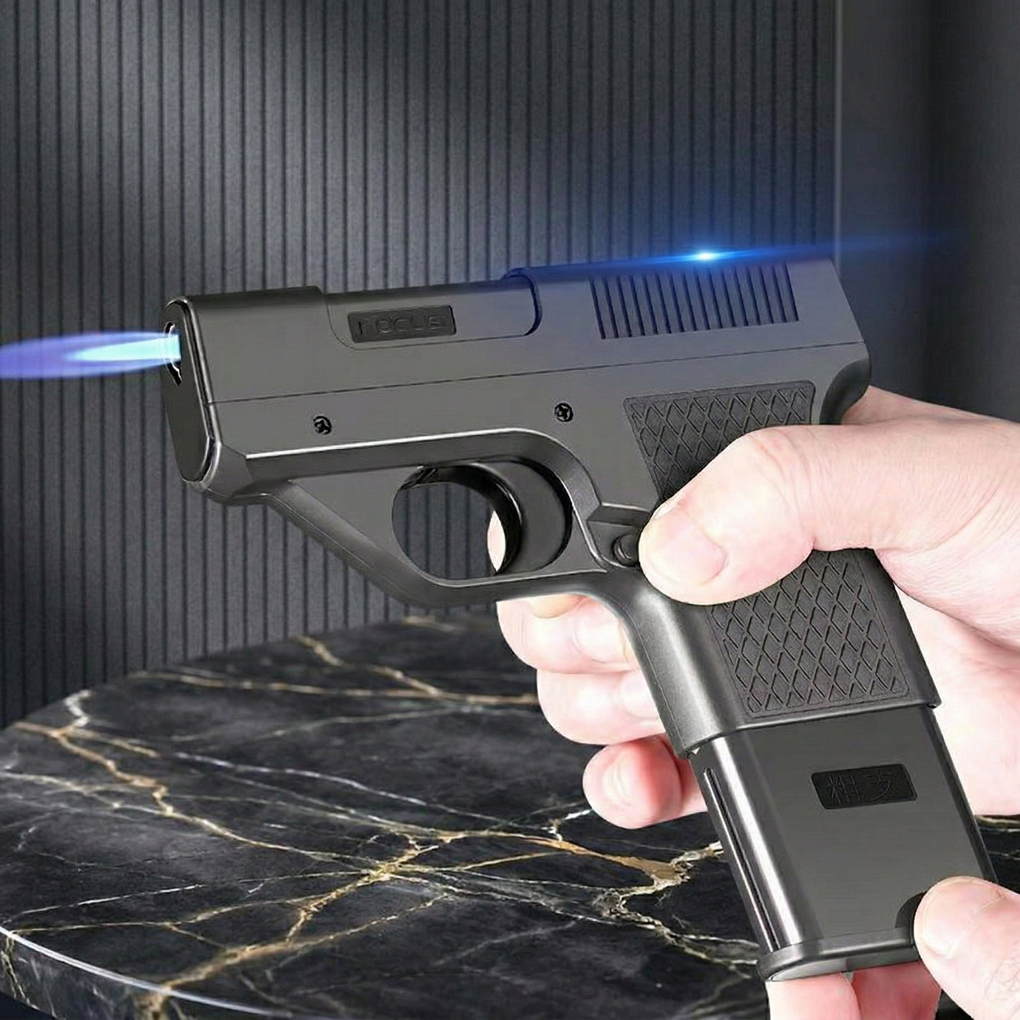 Pistol Windproof Butane Lighter with Hidden Compartment for Keys, Cash & Valuables | Refillable Torch Flame | Collectible Novelty Design | Thomler