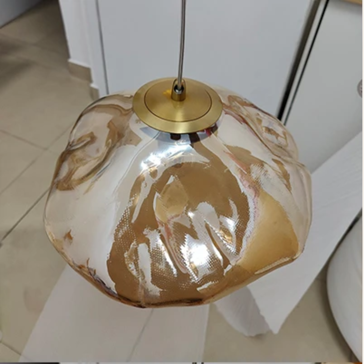 Handblown Sculptural Pendant in Warm Glass Finish for Dining Room Kitchen Island Loft Apartment | Thomler