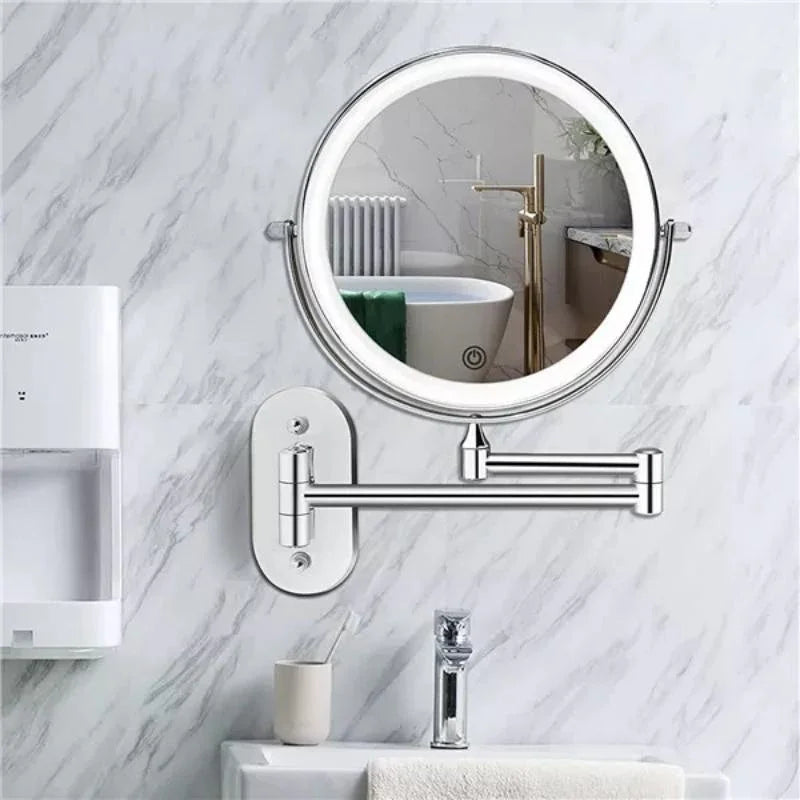 Wall Mirror LED Magnifying Glass 20.0 cm Chrome Adjustable Vanity Bathroom Makeup Mirror | Thomler