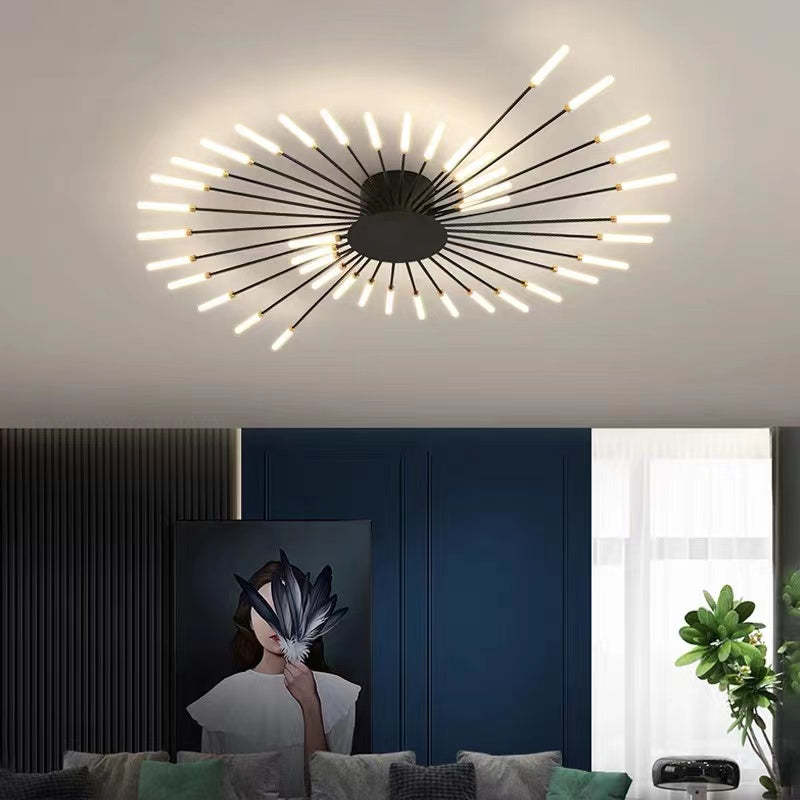 Starburst Flush Mount Ceiling Light Black Gold Modern Firework LED Fixture Bedroom Living Room Natural White Hardwired Indoor | Thomler