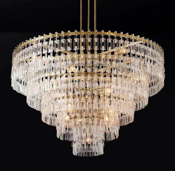 Multi-Tiered Crystal Ring Chandelier with Glass Chain Links for Dining Rooms and Living Rooms 36 48 60 Inch | Thomler