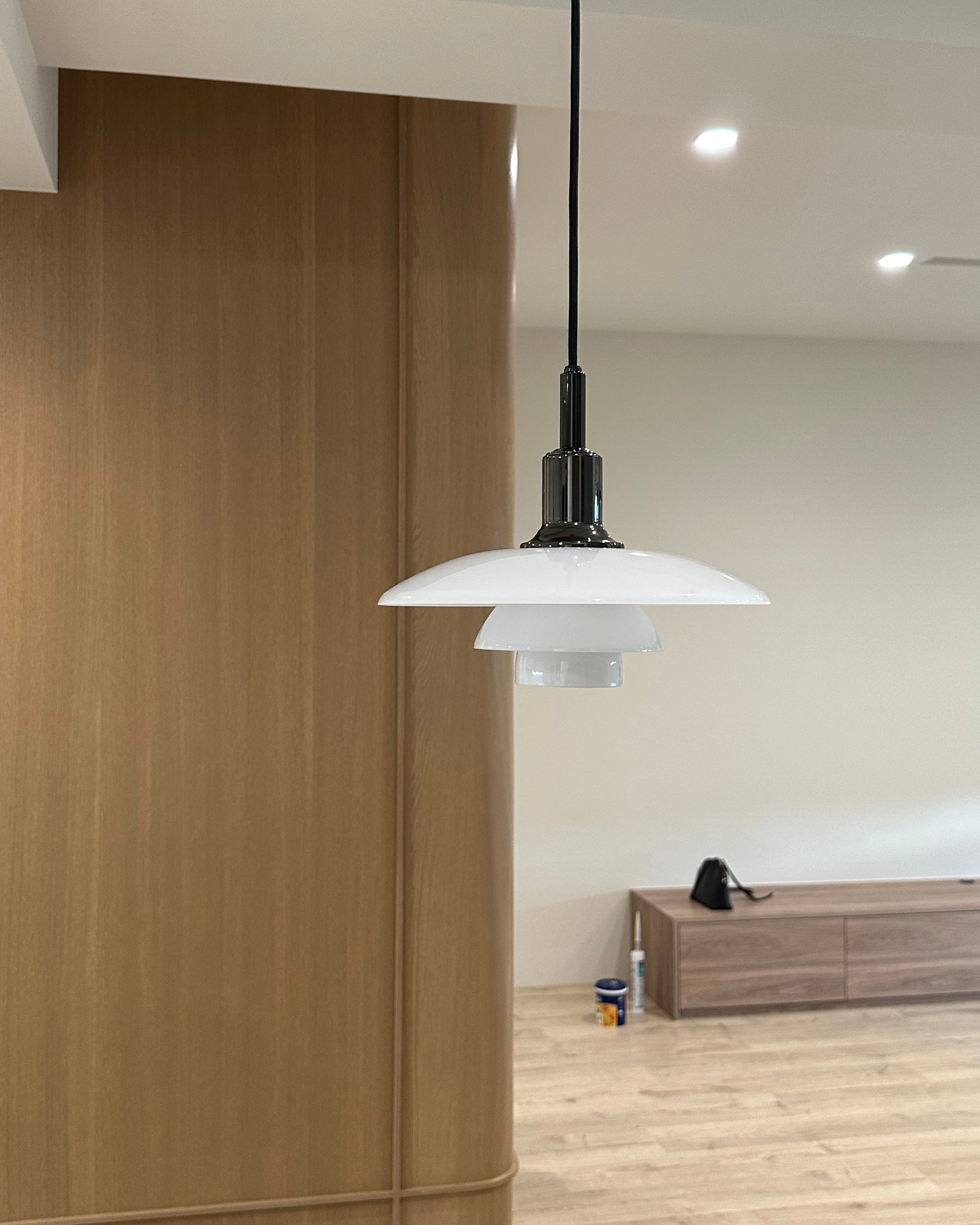 Pendant Light Glass 28.0 cm White Dining Room Scandinavian Hanging Ceiling Lamp Adjustable Cord E27 Soft Ambient Lighting | Thomler