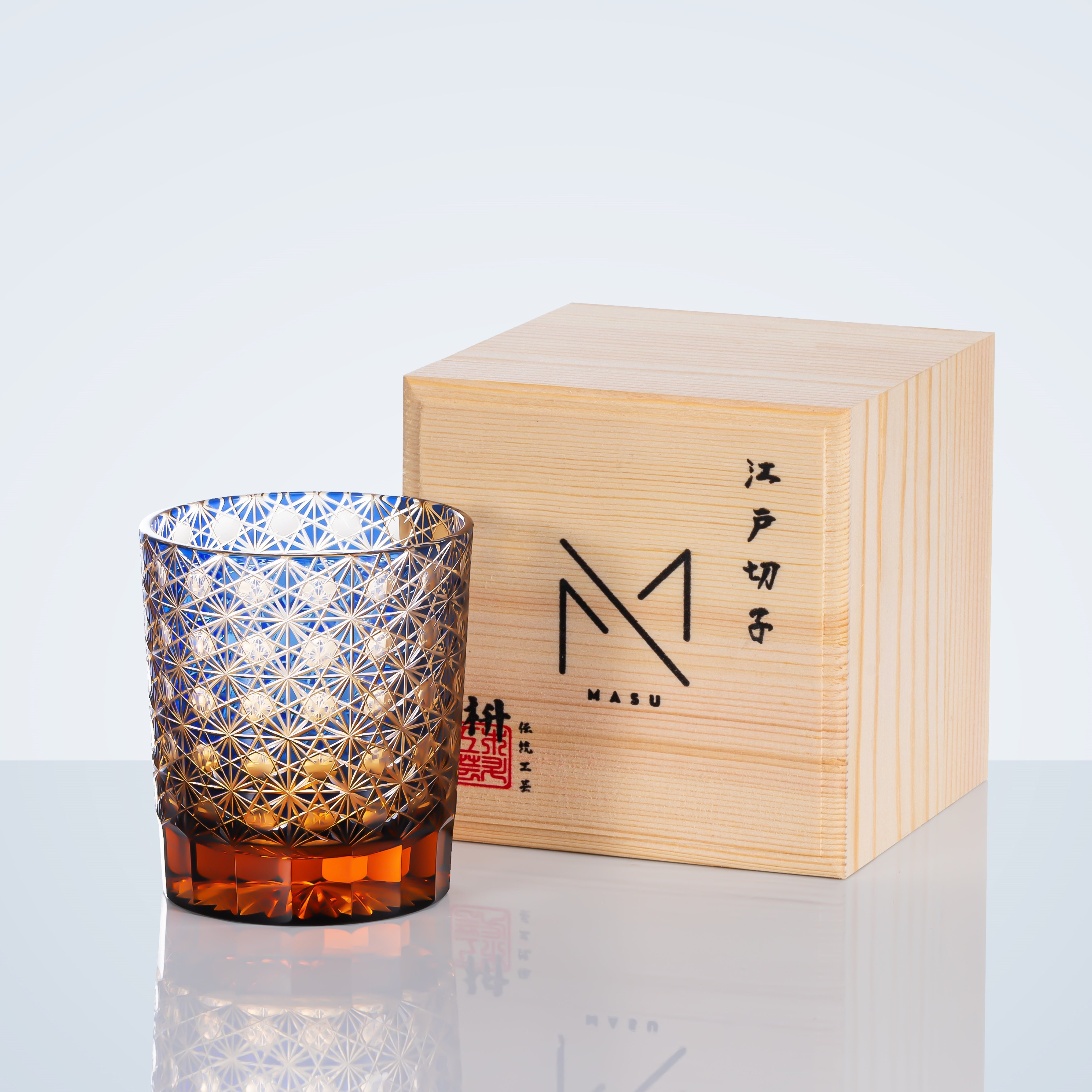 Cut Crystal Whisky Tumblers with Starburst Floral Design in Amber Glass for Bourbon, Scotch & Cocktails | Thomler