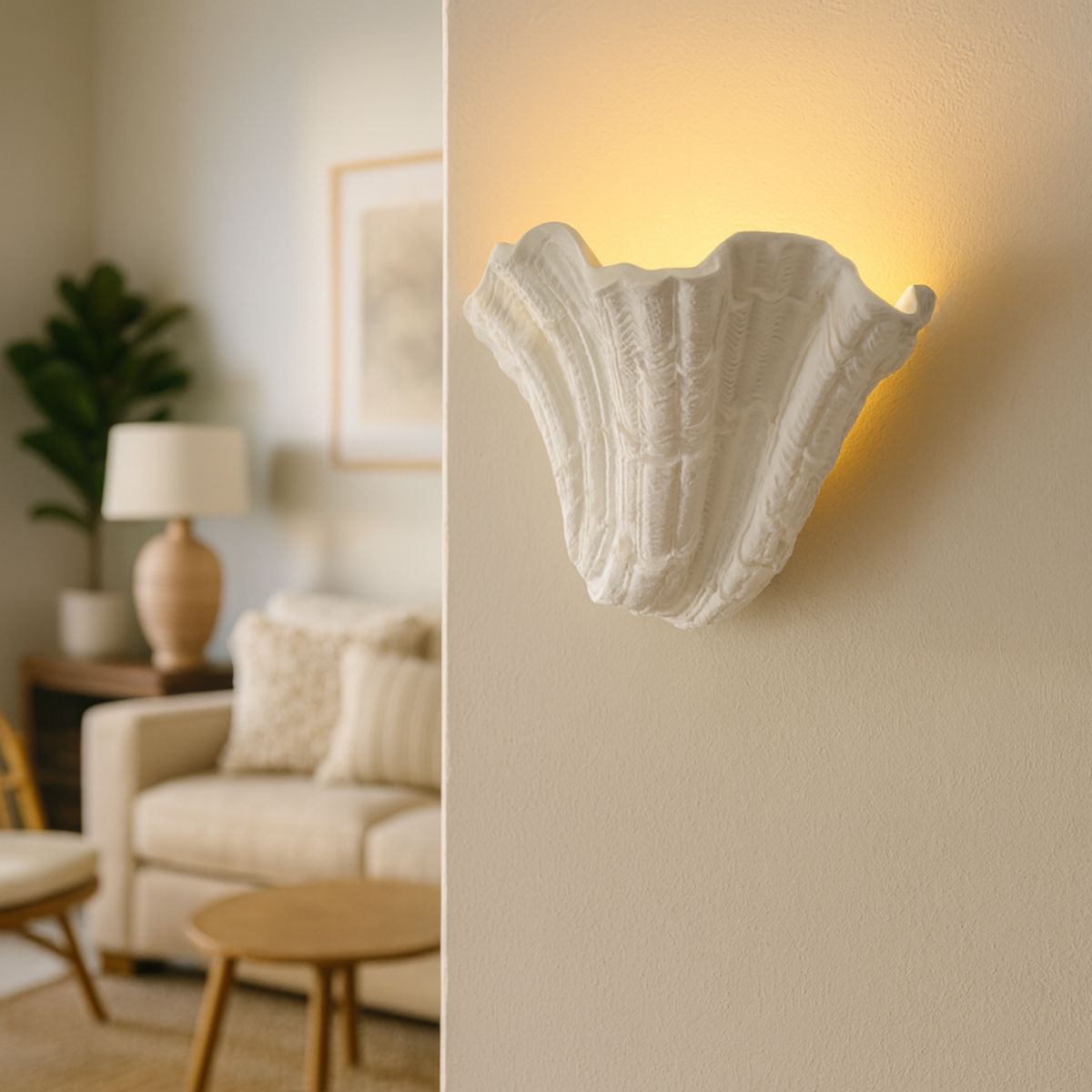 Sculptural Gypsum Sconce with LED Light for Living Room & Hallway | Thomler