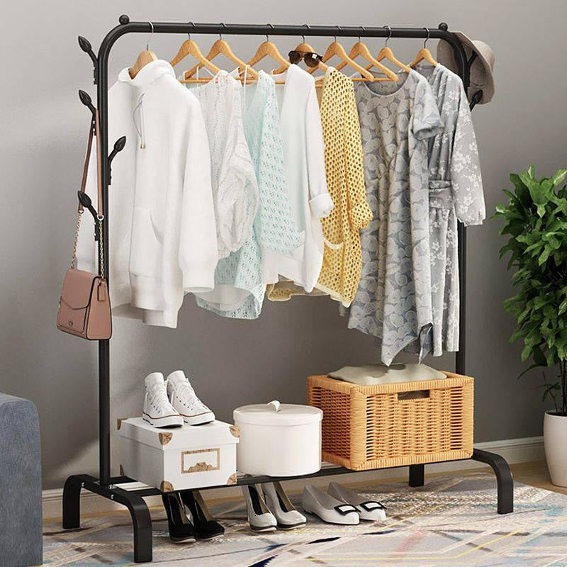 Coat Rack Steel 150.0 cm x 110.0 cm Hallway Bedroom Storage Organiser Freestanding Garment Rail With Hooks And Shelves | Thomler