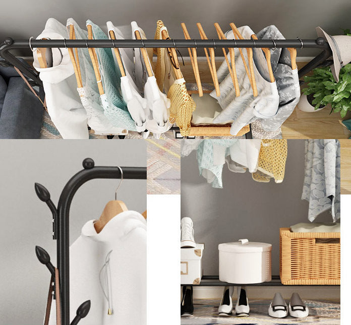 Coat Rack Steel 150.0 cm x 110.0 cm Hallway Bedroom Storage Organiser Freestanding Garment Rail With Hooks And Shelves | Thomler